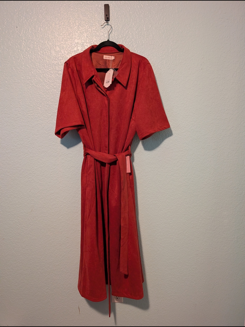 Ivy City Co Rust-Toned Shirtwaist Midi Dress with Tie - Picture 2 of 5